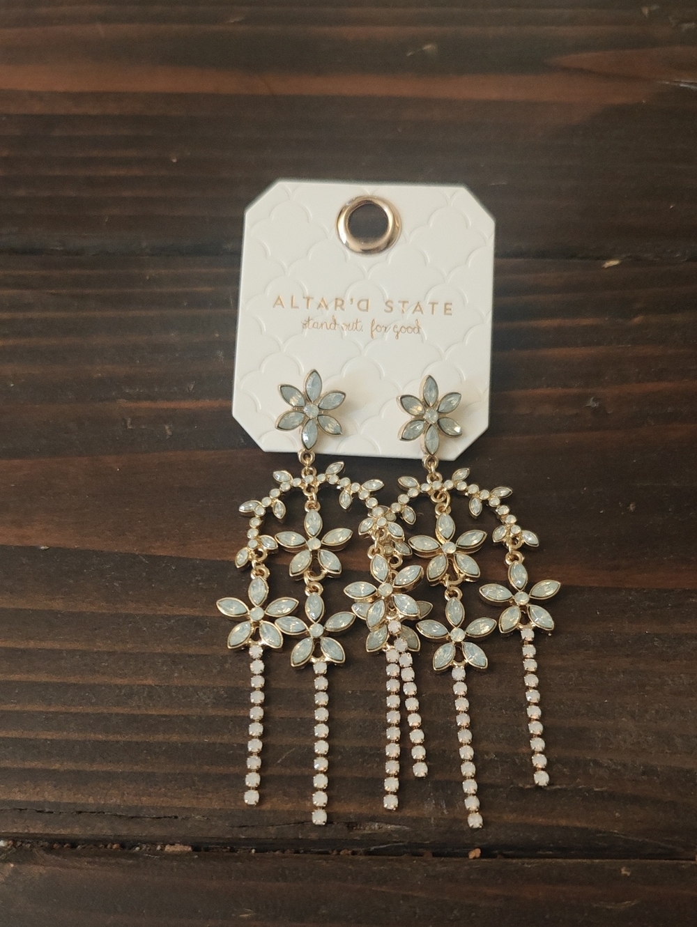 Altar'd State Gold and Opal Floral Chandelier Earrings. AA31 6824